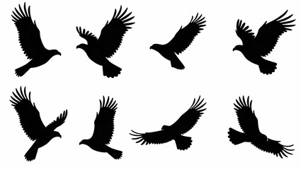 Obraz premium Comprehensive Collection of 30 Black and White Eagle Vector Illustrations: Diverse Silhouettes Perfect for Logo Designs and Creative Projects in Photo Stock