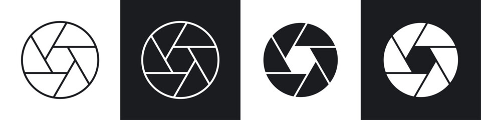 Aperture icon symbol collection on white background.