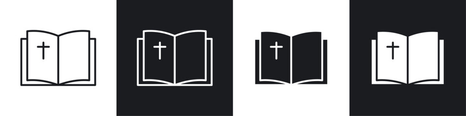 Bible icon symbol collection on white background.