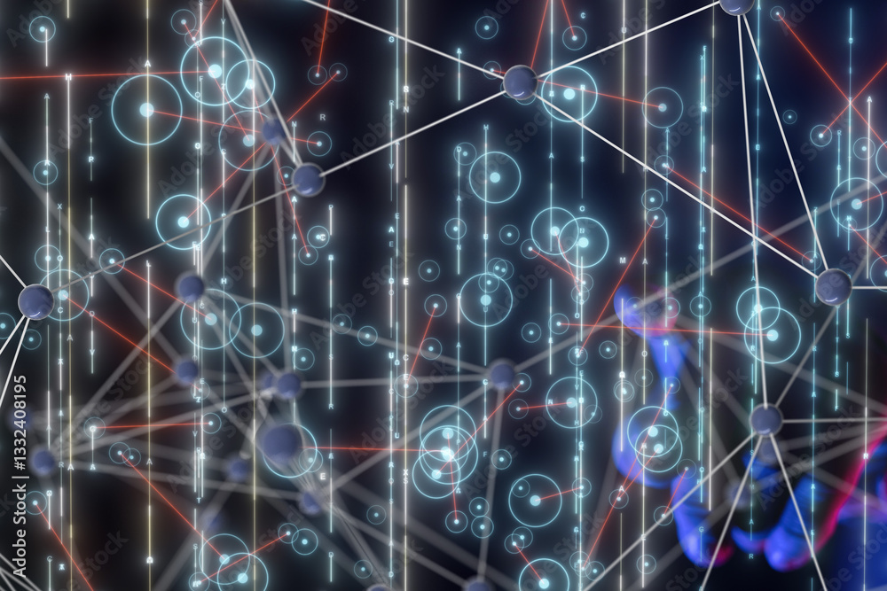 Aufkleber Neural network 3D illustration. Big data and cybersecurity