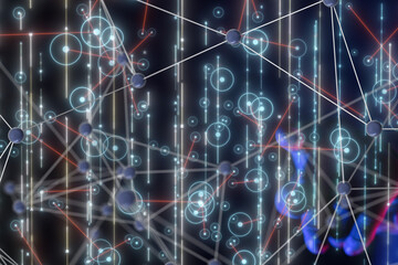 Neural network 3D illustration. Big data and cybersecurity