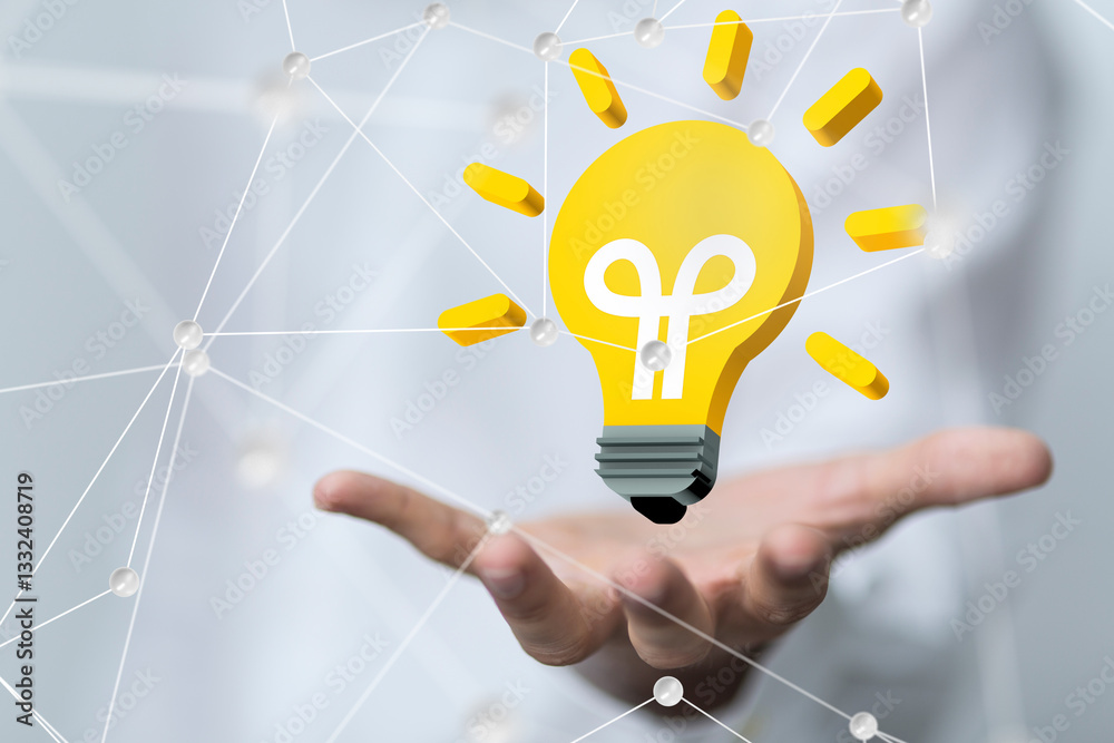 Poster lamp Neural network 3D illustration. Big data and cybersecurity