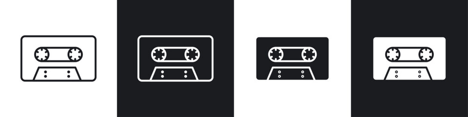 Cassette tape icon symbol collection on white background.
