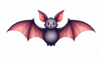 Obraz premium Cute Watercolor Cartoon Bat with Big Ears and Friendly Face - Perfect for Halloween Decor and Children's Illustrations, Featuring Empty Space for Customization in Photo Stock Concept