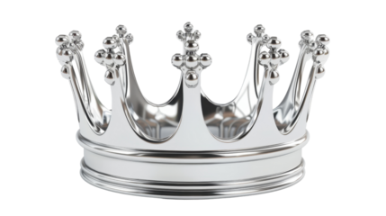 Silver crown shining on transparent background representing royalty and power