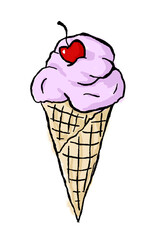 ice cream drawing, strawberry with cherry on top