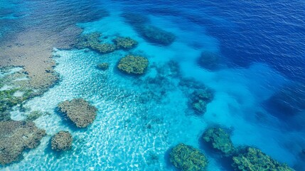 Obraz premium Clear Blue Ocean Water with Coral Reefs and Rocky Sea Floor