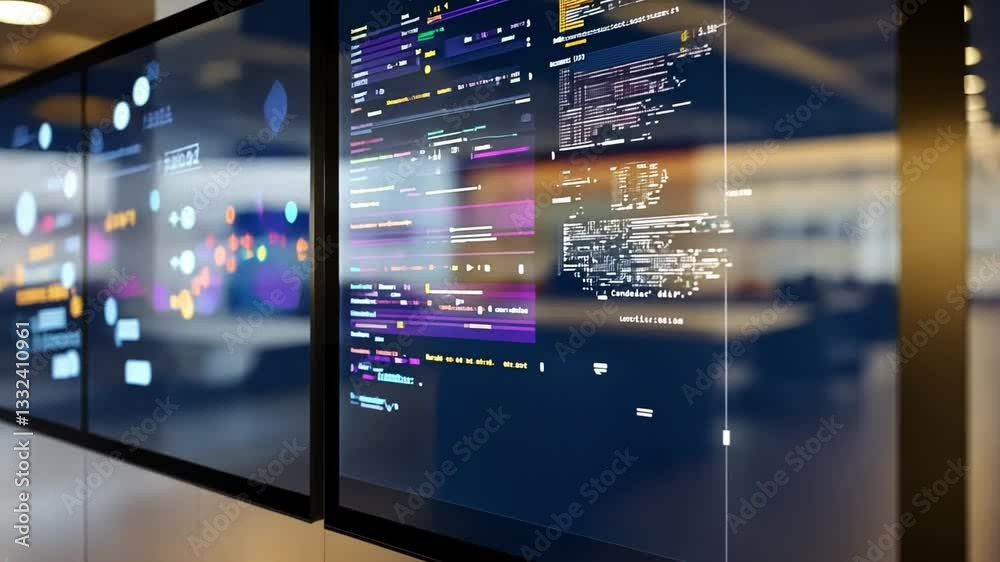 Poster display of advanced digital data analytics in a modern workspace
