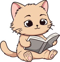 Cute Cartoon Cat Reading a Book