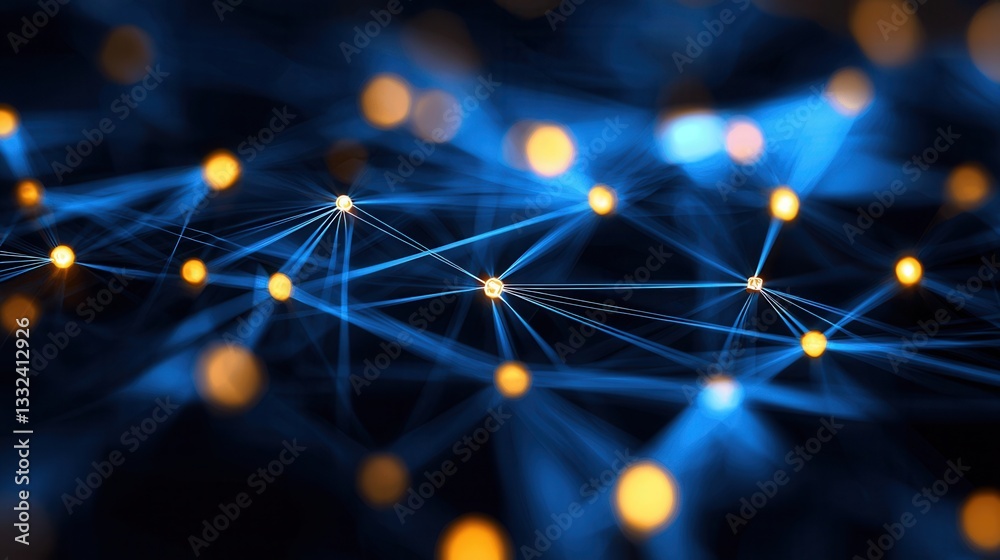 Poster a futuristic digital background featuring an abstract grid structure with glowing lines and nodes re