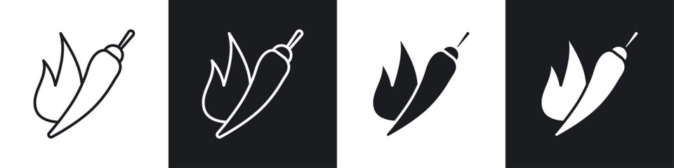 Pepper hot icon symbol collection on white background.