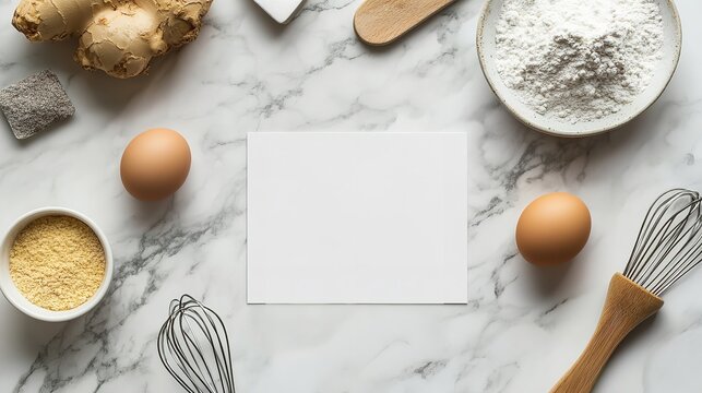 A Blank Recipe Card Mockup On A Clean, White Wooden Table