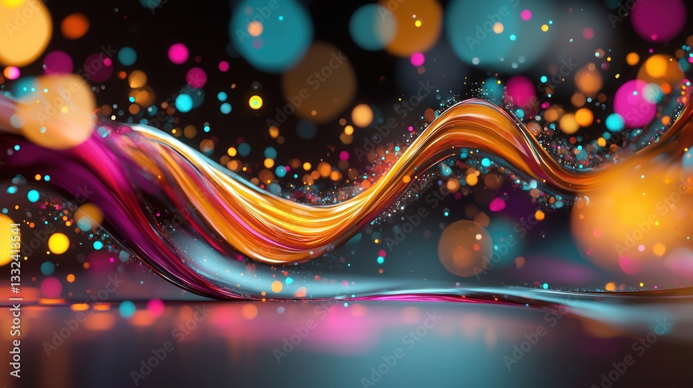 Poster vibrant undulating waves of data flow and energy pulsate across a global digital landscape creating 