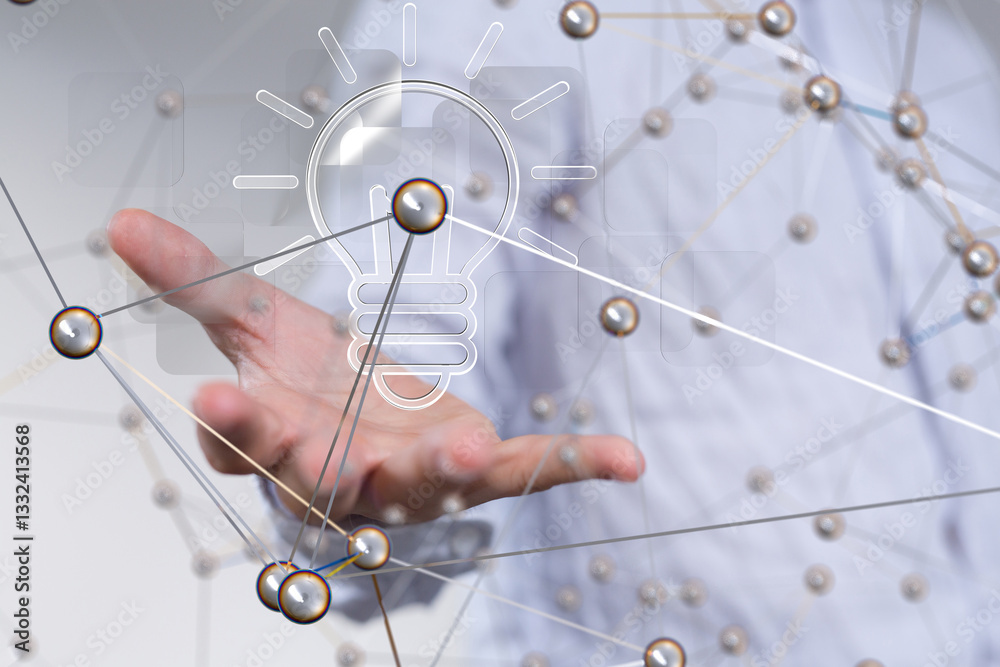 Poster Neural network 3D illustration. Big data and cybersecurity