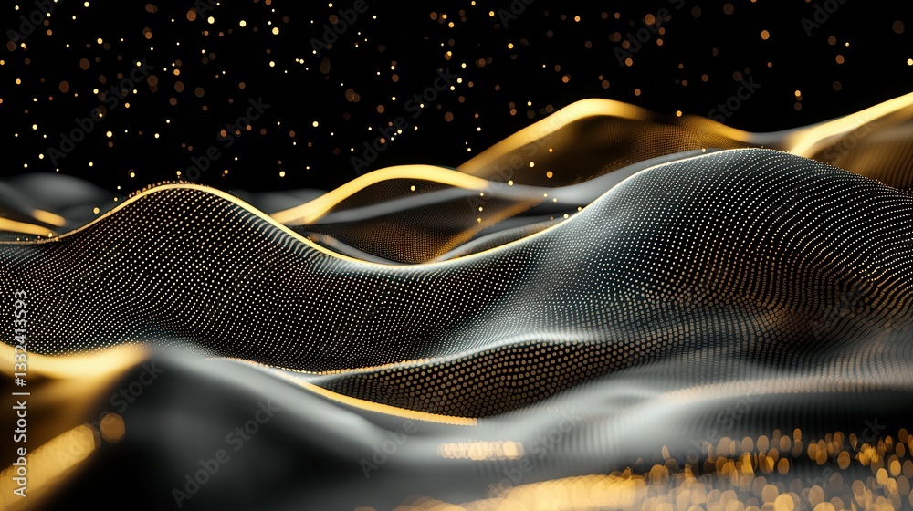 Poster futuristic visualization of a dynamic data transfer wave pulsating across a stylized global network 
