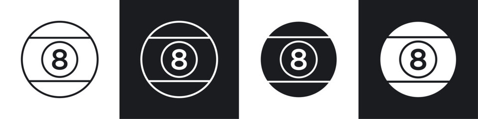 Pool 8 ball icon symbol collection on white background.