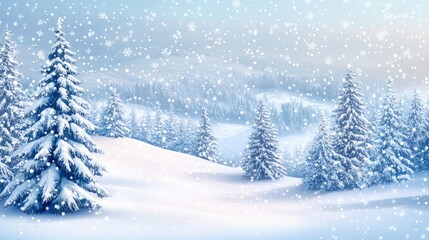 Obraz premium Christmas and New Year greeting background with snowy winter landscape and trees.