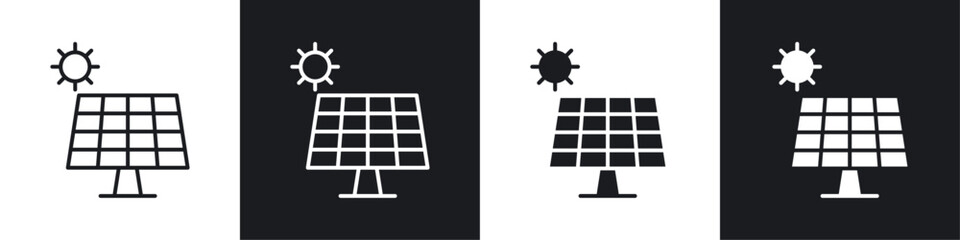 Solar panel icon symbol collection on white background.