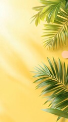 Tropical Palm Leaves Against Bright Yellow Background for Design