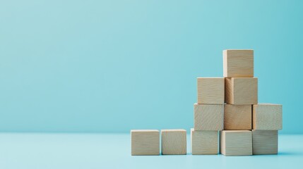 Conceptual sneak peek symbol with blue background and wooden blocks, blank space included.