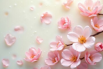 Pastel blossoms adrift in creamy milk bath, ethereal floral backdrop, art, floral design, design