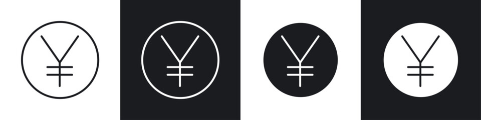 Yen icon symbol collection on white background.
