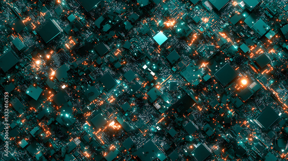 Poster innovative modern computing components amidst chaos digital landscape abstract viewpoint