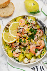 Traditional Italian Potato Salad with Seafood and Lemon Dressing