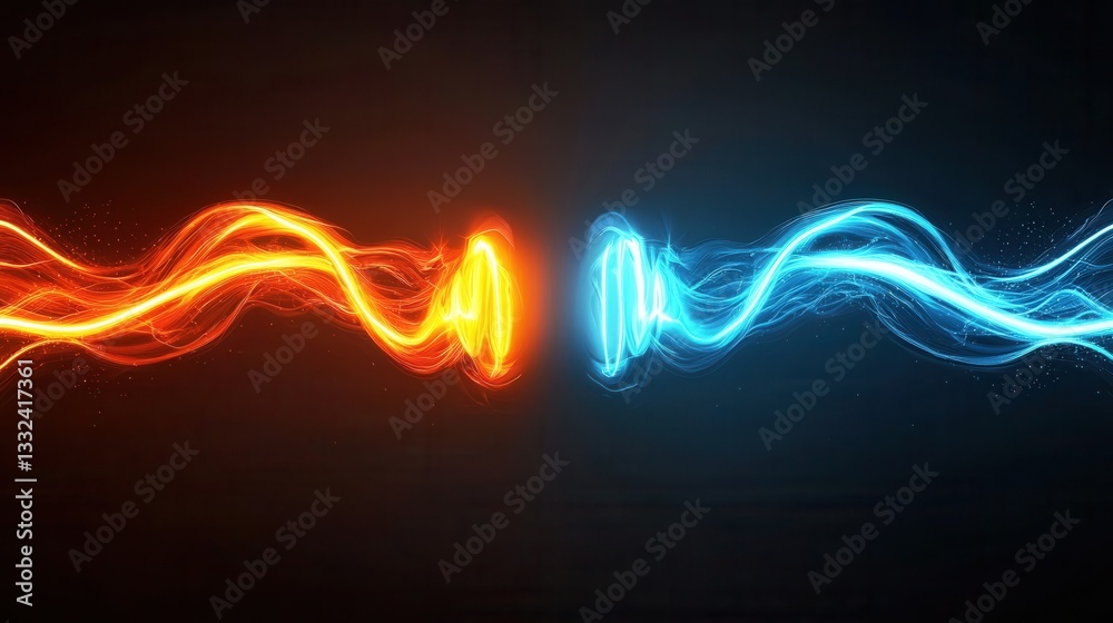 Poster an abstract digital background featuring vibrant neon like lines and waveforms in contrasting warm a