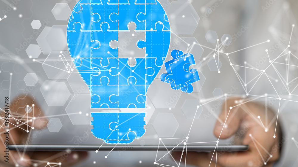 Aufkleber Neural network 3D illustration. Big data and cybersecurity