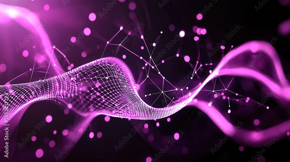 Fototapete A dynamic and vibrant visualization of a digital data wave flowing through an intricate network of interconnected neural pathways representing the convergence of technology information and innovation