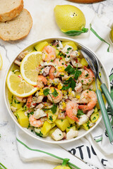 Traditional Italian Potato Salad with Seafood and Lemon Dressing