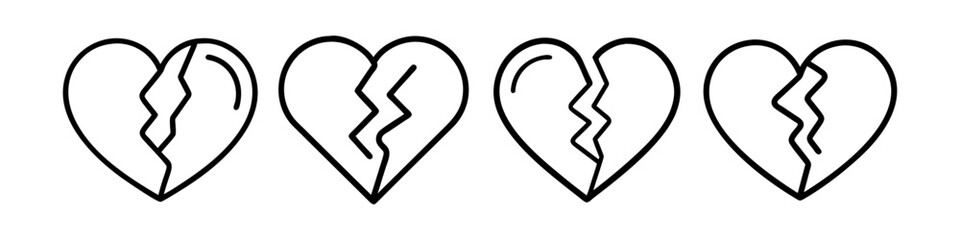 broken heart icon, broken heart line art - simple line art of broken heart, perfect for broken heart logos and icons