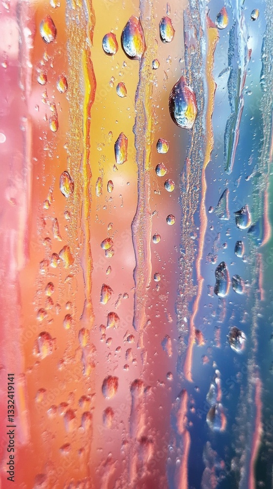 Aufkleber raindrops cling to a vibrant window, creating a mesmerizing blend of colors as light refracts throug