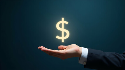 Flat Hand presenting holographic investment corporate bonds symbol representing investment corporate bonds in empty space background concept as A hand showcases holographic investment corporate bonds 