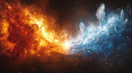 Obraz premium Cosmic Fire and Ice: A Celestial Dance of Opposites