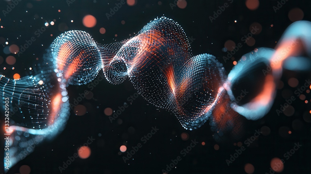 Poster abstract digital visualization of a complex interconnected network of luminous dynamic data particle
