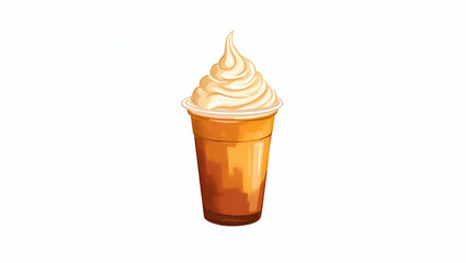 Delicious Pumpkin Spice Latte Watercolor Illustration: Full Cup with Whipped Cream on White Background - Perfect Fall Drink Concept with Defined Outlines and Empty Space for Customization