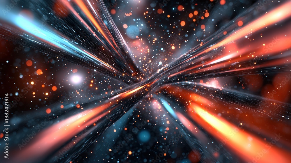 Poster mesmerizing digital visualization of a hyperspace filled with a dynamic flow of luminous particles c