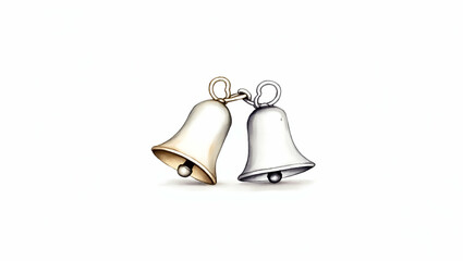 Elegant Watercolor Painting of Silver Wedding Bells on White Background for Romantic Vow Celebrations