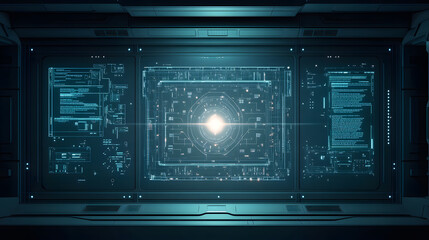 Obraz premium Futuristic Tech Interface Central Control Panel with Data Streams and Bright Core