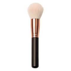 Professional makeup powder brush with black handle and rose gold ferrule.
