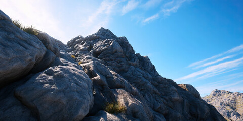 Grey Rocky Mountainside and Blue Sky