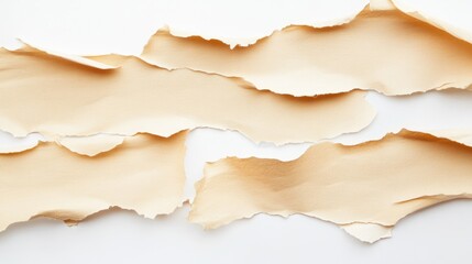 Old craft paper torn into beige pieces on white background