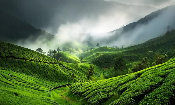 tea plantations of munnar india landscape video