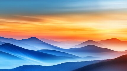 Vibrant Sunset Over Blue and Orange Mountain Ranges