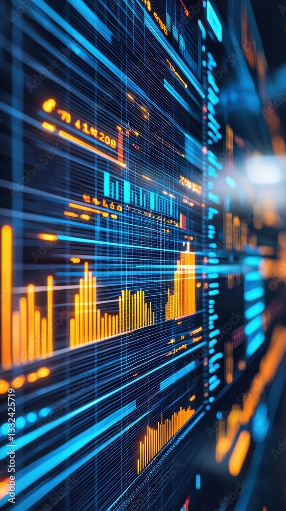 Poster abstract digital data visualization with colorful graphs and charts