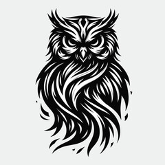 Fototapeta premium Mystical spirit owl in tribal style black and white for tattoo art and t-shirt prints
