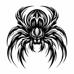 Fototapeta premium Menacling spider in tribal style on white background for tattoos and t-shirt prints