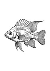 Hand drawn line element. Fish doodle style, great design for any purposes. 
